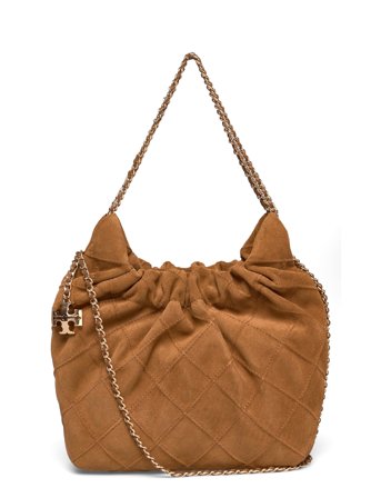 Tory Burch Fleming Suede Mini Hobo Bag - Brown - ONE SIZE
