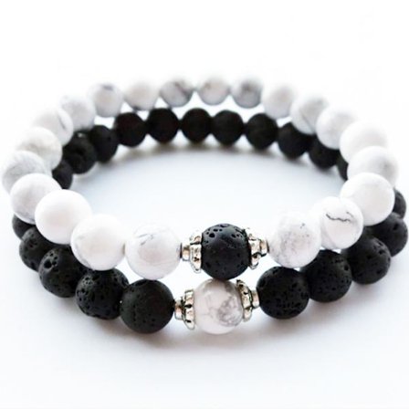 Par smycken - Vit och svart armband i flerfärgad natursten