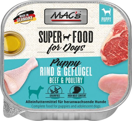 Mac's Super Food for Dogs Storfe og Fjørfe 10x150g - Våtfôr til Valp