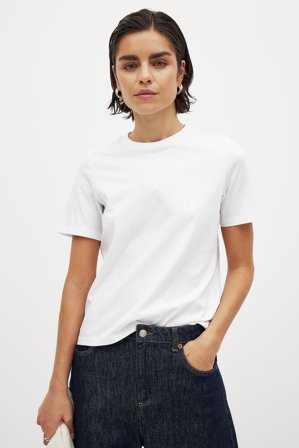 NA-KD - T-skjorte i bomull med rund hals - T-Shirts - Hvit - S