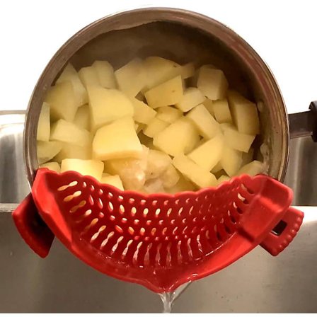 Clip-on dørslag til alle redskaber Ekstra stort silikone dørslag til hele familien | Pastadørslag Dørslag til pasta og nudler | Opvaskemaskine Rød