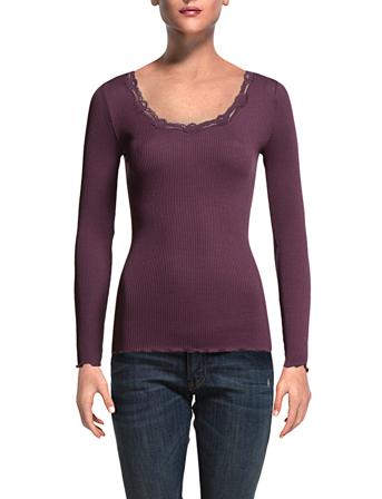 Silk T-Shirt W/ Lace T-shirts & Tops Long-sleeved Lilla Rosemunde