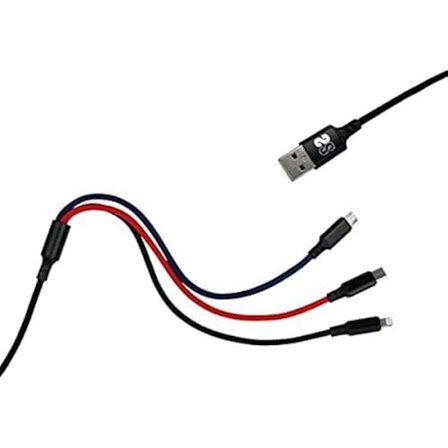 SUBBLIM 3 i 1 Micro USB/Type C/Lighting 3.0 Kabel 1 m Sort