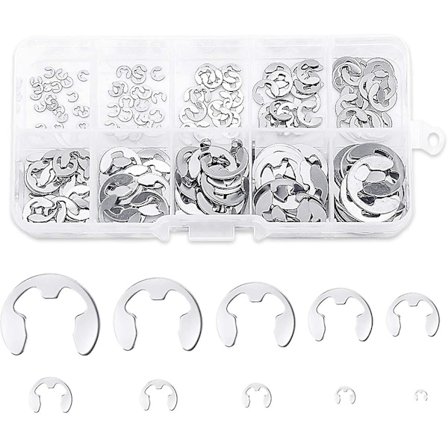 200 stk. E-clips sæt i rustfrit stål, E-clips låsering i rustfrit stål