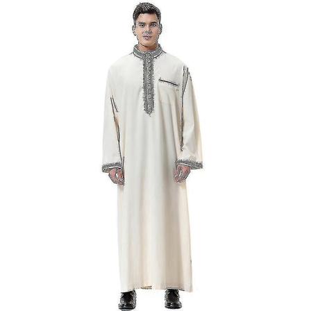 Men Islamic Saudi Muslim Long Robe Dubai Arab Thobe Kaftan Clothes Xinda CMK Beige M