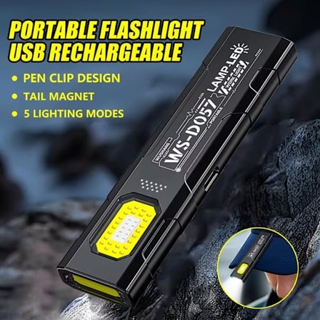 1/2/3 stk Håndholdt LED Lommelykt – USB Oppladbar 5-modus Lampe med Rødt Lys og Stroboskop, For Hjem & Utendørs