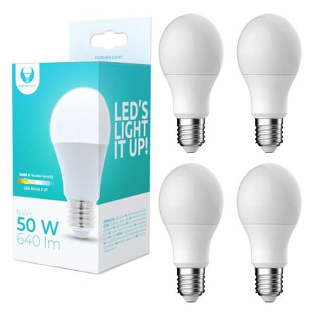 4-pack Led-lampa E27 8w 640lm (3000k) Varm Vit A60 Vit