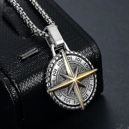 Ny retro kompass kompass kedja män halsband personlighet hip hop punk lång tröja kedja smycken tillbehör(guld)
