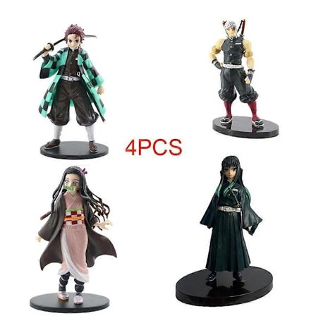 Demon Slayer Toimintahahmot: Kamado Tanjirou, Nezuko, Zenitsu, Inosuke PVC-mallit ja lelut