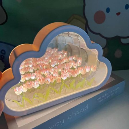 20 Flower Cloud Tulpan Spegel Nattlampa, DIY LED Dekoration för Sovrum (Rosa) Rosa Rosa Rosa Parent