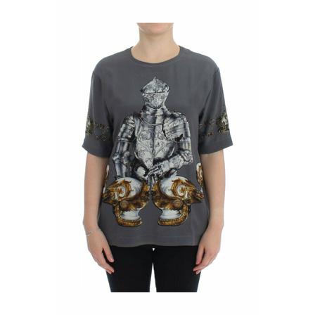 Dolce & Gabbana Knight Crown Print Silk Top Grå, Dame