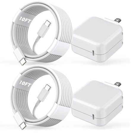 10FT Mac Book Air Mac Book-lader hurtiglading, 2-pakning 30W USB C-lade telefon laptop-lader 10 fot ekstra lang USB C-kabel for MacBook Pro 16/15/1
