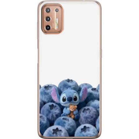Kompatibelt Mobildeksel til Motorola Motorola Moto G9 Plus Søt blå karakter blant blåbær med bamse i mykt og lekent illustrasjon