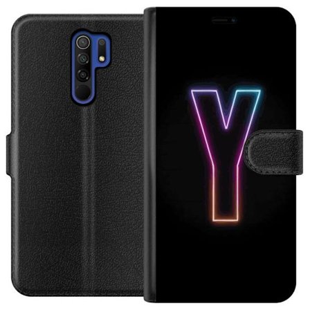 Kompatibelt Lommeboketui til Xiaomi Xiaomi Redmi 9 Minimalistisk neonbokstav Y i fargeskiftende lys mot svart bakgrunn