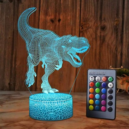 SBSG Dinosaur 3D Illusionslampe til Drenge Dinosaur Lampe 16 Farver med Fjernbetjening Smart Touch Natlampe Bedste Fødselsdagsgave til Drenge Piger 