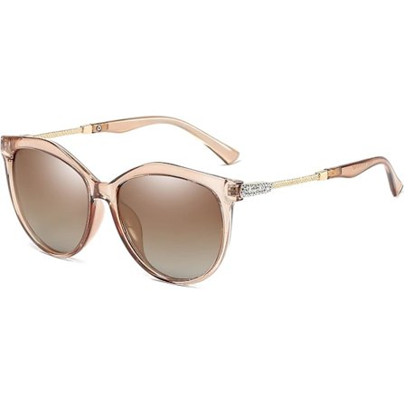 Solglasögon för kvinnor, polariserade, UV-skydd, transparent ram, brun ram