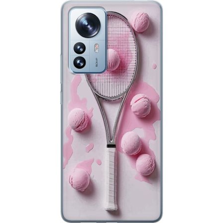 Kompatibel Mobilcover til Xiaomi Xiaomi 12 Pro Rosa glaskugler og tennisketsjer i et kreativt stillbillede med legende popfølelse og moderne design,