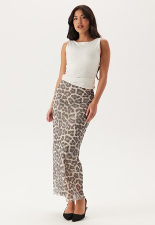 Bubbleroom - Mesh Maxi Skirt - Grey/Leopard - Kläder