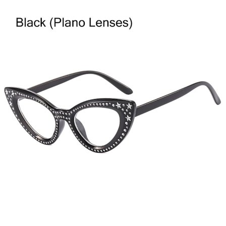 Cat Eye solglasögon för kvinnor Diamond solglasögon SVART (PLANO