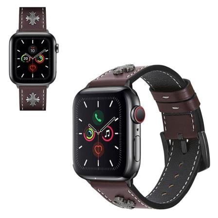 Apple Watch Series 5 / 4 44mm äkta läderarmband i korsform - Vinröd Röd