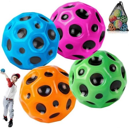 4 stk. Månebold, 6,5 cm Ekstrem Rumbold, PU Hoppebold Sansestimulerende Bold (Blå/Grøn/Orange/Rosarød)