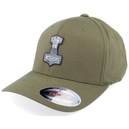 Vikings - Grön flexfit Keps - Tors Hammer Mjölner Olive Green Flexfit @ Hatstore