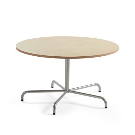 Tisch PLURAL, Ø1300x720 mm, Linoleum-Platte, beige, silber