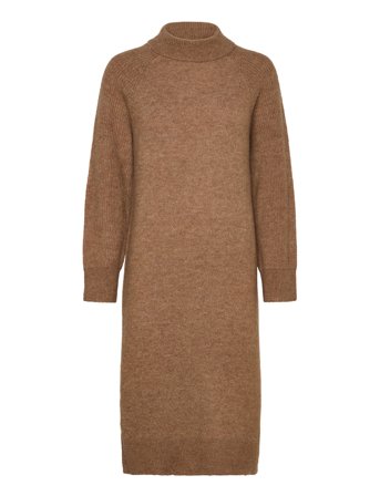 Slfrena Ls High Neck Knit Dress Camp Polvipituinen Mekko Brown Selected Femme