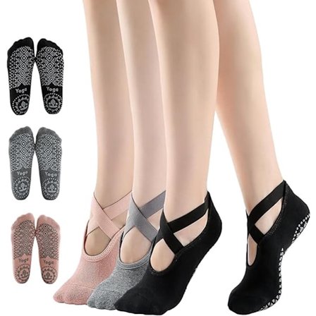 3 par yoga sokker - Pilates sokker - skridsikre sokker - sportssokker - ballet sokker