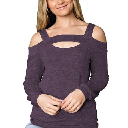Kvinnor Långärmad Kall Axel Enfärgad T-shirt Ihåliga Toppar