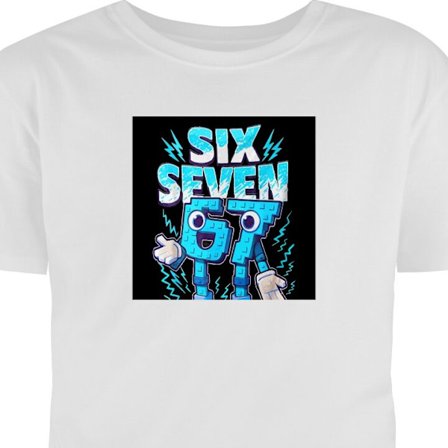 T-Shirt Sininen arkadekuvitus numeroiden Six Seven GT kanssa, salamavalot, pikselöity tyyli ja selkeä retro-pelifiilis.