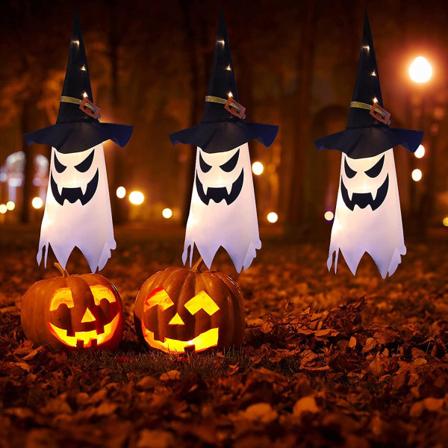 Halloween-dekorasjoner utendørs dekorasjon hengende glødende spøkelseshekshatt Halloween-dekorasjoner (3 stykker)