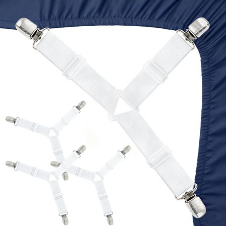 Lakanhållare Elastiska fästen med metallklämmor Elastiska justerbara lakanhållare Håller madrassen på plats för ett skrynkelfritt lakan 4-pack vit