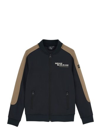 Zipper Jacket Contrast Sleeve Black Indian Blue Jeans