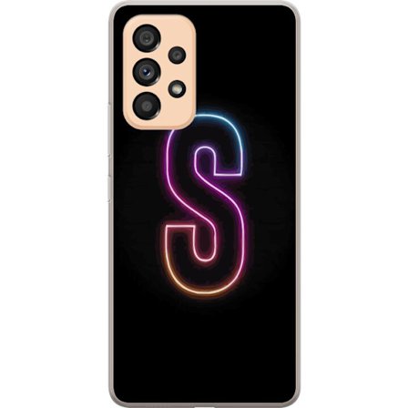 Kompatibelt Mobildeksel til Samsung Samsung Galaxy A53 5G Neonbokstav S i lysende rosa og blå toner mot mørk bakgrunn, stilig bokstavkunst med retro