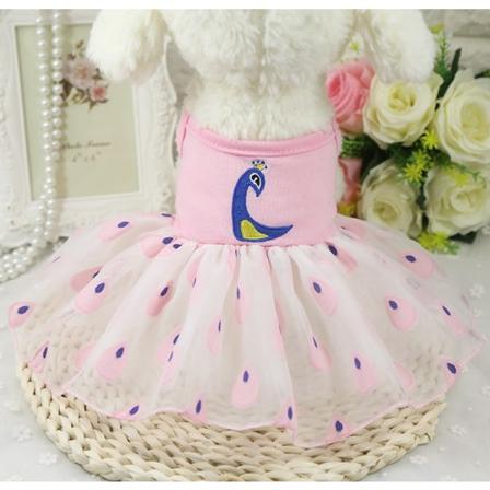 Husdjurskläder Kjol Kattväst Randigt Hängande mesh Vår och sommar Teddy/Pomeranian Peacock Skirt pink S
