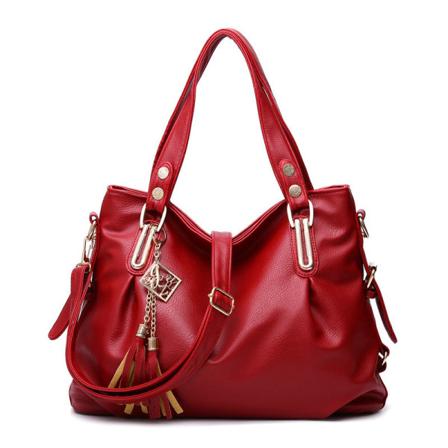 Dame Håndveske Skulder Crossbody Bag Mykt Skinn Stor Veske Wine Red
