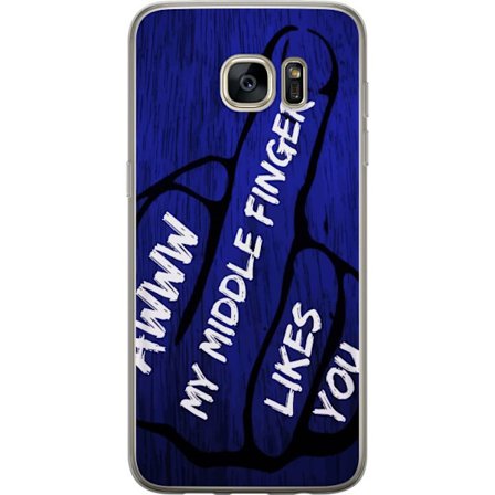 Kompatibelt Mobildeksel til Samsung Galaxy S7 edge Mørk typografisk illustrasjon med hjerteform og budskap om vennskap mot dyp blå tretekstur