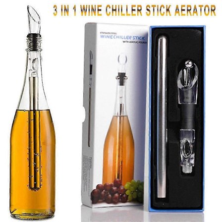 3-i-1 Vinkjølerstav Aerator Skjenketut Rustfritt Stål Frossen Kjølestav Is Kjøler Kompatibel med Rødvin Champagne Barutstyr