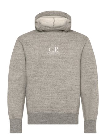 C.P. Company Logo Embroidered Cotton Hoodie - Grey - L