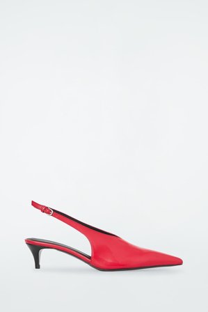 COS Women's Pointed Leather Slingback Kitten Heels in Red