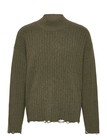 Weekday Distressed Ribbed Mock-Neck Sweater - Khaki green - S