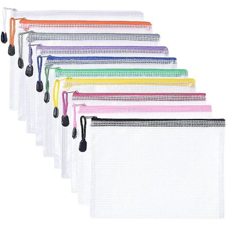 Plastic Wallets A5, 10pcs Zip Lock Bags Mesh Document Wallet Document Folders