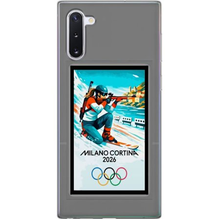 Kompatibelt Mobildeksel til Samsung Galaxy Note10 Retroplakat Cortina Milano 2026 med fjell, vintersportsutøvere, italienske trikolor, Milano-katedral