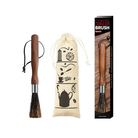 Kaffemaskin rengjøringsbørste rengjøringspulverbørste, langt håndtak svart valnøtt bust kvern pulver rengjøringsbørste bar børste