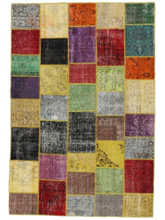Hand Knotted Patchwork Rug 205X303 Dark Red/Dark Yellow