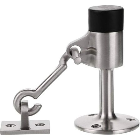 Kraftig dørstopper i rustfrit stål med gummibuffer, vægmonteret til hjemmekontor, sølv