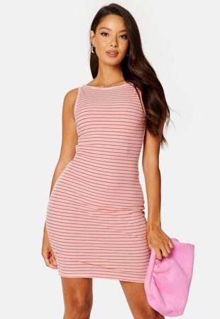 BUBBLEROOM Hallie striped rib dress Coral / Striped Klær