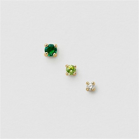 Emerald Single Studs 3-Pack - 18K GULDPLÄTERAT STERLING SILVER - Safira