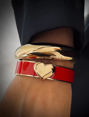 Bud to rose Heart Enamel Bracelet Red/Gold - Red - ONE SIZE